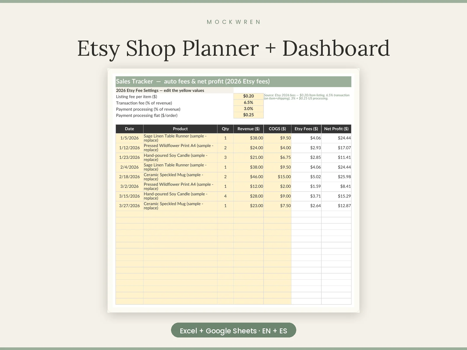 Etsy Shop Planner + Dashboard
