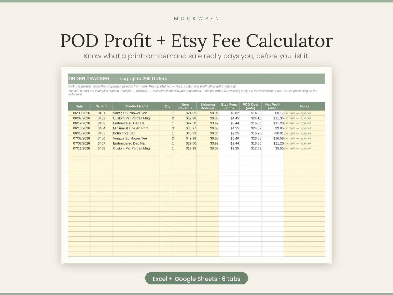 POD Profit + Etsy Fee Calculator
