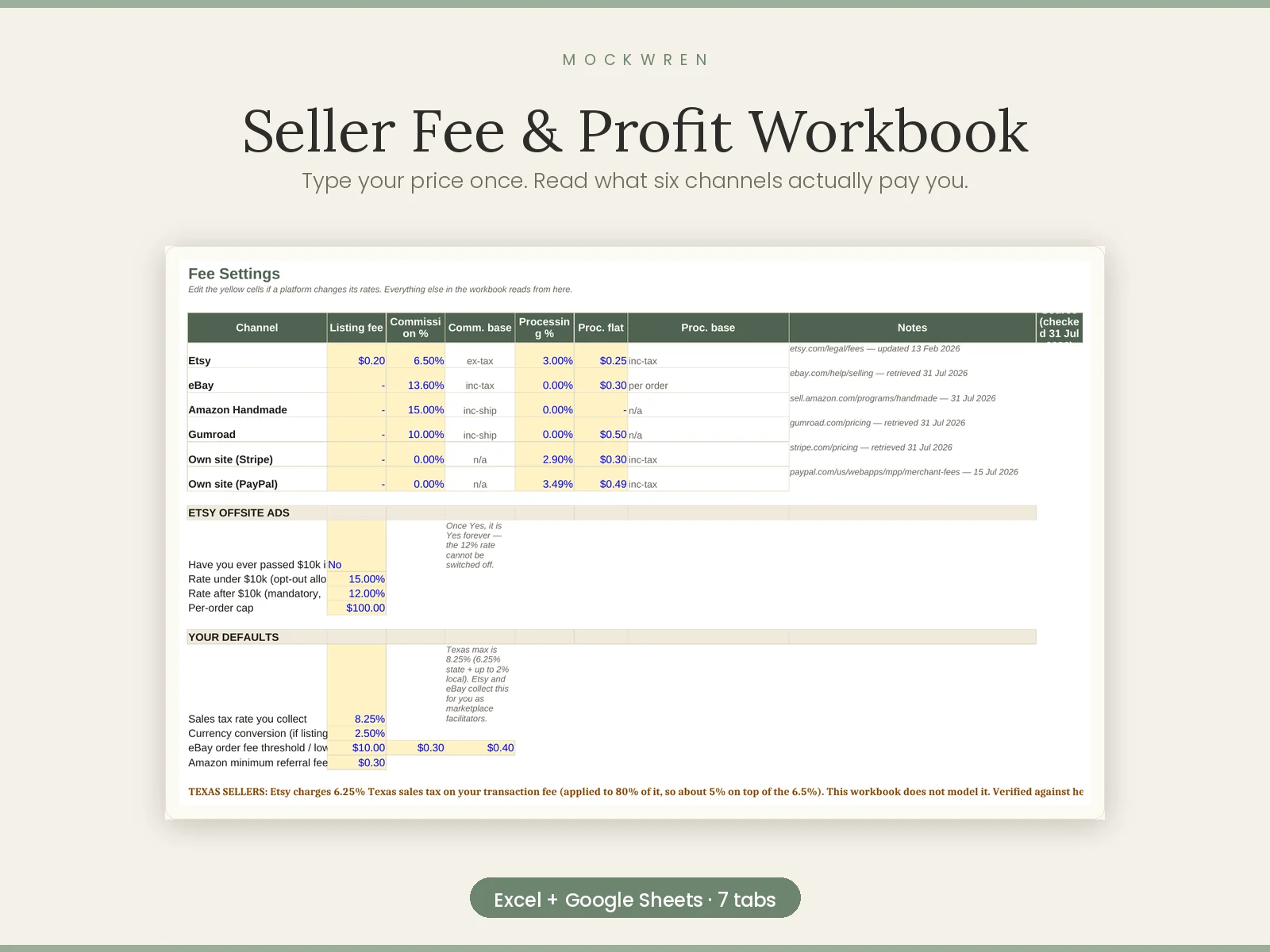 Seller Fee & Profit Workbook