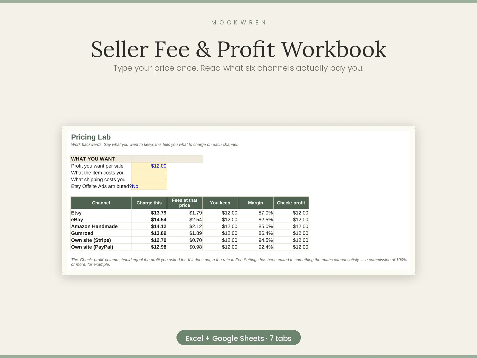 Seller Fee & Profit Workbook